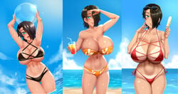 1girls :d aqua_eyes armpits arms_up artist_name artist_signature ball bare_shoulders beach beach_ball beachball bikini bikini_bottom bikini_tan bikini_top black_bikini black_hair black_swimsuit blue_sky blurry breasts bursting_breasts cleavage cloud cloudy_sky collarbone covered_erect_nipples cowboy_shot cup curvaceous curvy day depth_of_field drink drinking_straw erect_nipples erect_nipples_under_bikini eyebrows_visible_through_hair eyes_visible_through_hair eyewear_on_head facing_viewer feet_out_of_frame female female_focus food food_on_breasts gluteal_fold hair_over_one_eye hand_holding hand_on_own_cheek hand_on_own_face heart heart_tan highres holding holding_cup holding_food hourglass huge_breasts huge_nipples juice licking licking_lips looking_at_viewer melting_popsicle micro_bikini micro_bikini_top multiple_views narrow_waist navel nipples ocean one_eye_covered open_mouth orange_bikini orange_swimsuit original original_character out_of_frame outdoors popsicle puffy_nipples red_bikini red_swimsuit saya_(twrlare) shiny shiny_clothes shiny_hair shiny_skin short_hair side-tie_bikini side-tie_swimsuit signature skindentation sky smile solo solo_focus sparkle sparkle_background splashing standing standing_on_water strapless strapless_bikini strapless_swimsuit strapless_top sun_tattoo sunburn sunglasses sunglasses_on_head sunlight sunlight_rays swimsuit tan tan_skin tanline teeth thigh_gap tongue tongue_out twrlare underbust upper_teeth wading water water_drop wet wide_hips