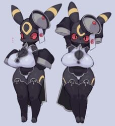 ... anthro big_breasts breasts eeveelution esokir female jiangshi_costume nintendo pokémon_(species) pokemon rikose shortstack thick_thighs umbreon video_games wide_hips