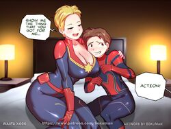 1boy 1boy1girl 1girls age_difference big_breasts bokuman breasts captain_marvel carol_danvers english_text female female_focus height_difference imminent_sex large_breasts male marvel marvel_cinematic_universe marvel_comics older_female older_female_and_younger_male peter_parker smaller_male speech_bubble spider-man spider-man_(series) spider-man_(tom_holland) straight_hair text tom_holland younger_male