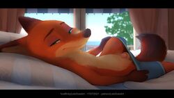 16:9 2021 absurd_res animal_genitalia animal_penis anthro artist_name bed bedroom biped black_bars canid canine canine_penis detailed_background disney fox fur furniture genitals hi_res letodoesart looking_aside lying lying_on_bed male male_only mammal nick_wilde on_bed orange_body orange_fur penis penis_tip pillow removing_underwear sheath solo tan_body tan_fur text underwear underwear_down undressing url widescreen zootopia