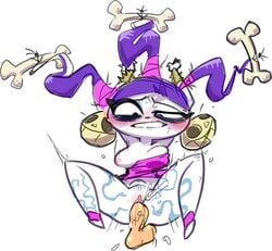 blush breasts breasts_out cheez nymph_(rayman) penis purple_hair pussy rayman_(series) rayman_origins sex shortstack sweat vaginal_penetration voodoo_mama_(rayman) white_skin