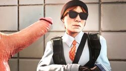 3d akatomasu big_penis brown_hair cfnm clothed counter-strike:_global_offensive counter-strike_(series) getaway_sally hat hi_res hidden_face highres light-skinned_female light-skinned_male light_skin necktie penis red_hair shirt source_filmmaker suit sunglasses tie uniform valve