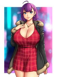 blue_eyes errorkazoo female huge_breasts purple_hair solo tagme_(character)