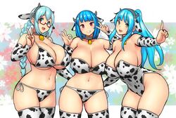 3girls blue_hair character_request errorkazoo female huge_breasts red_eyes rina_atherina_(errorkazoo) tagme_(character)