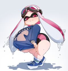 1girls ass big_ass big_breasts bike_shorts breasts dripping fat_ass female female_only huge_ass huge_breasts hyper hyper_breasts inkling long_sleeve_shirt massive_breasts naze nintendo pink_hair shirt short_shorts shorts shortstack smile solo splatoon thick_ass thick_legs thick_thighs top_heavy wet