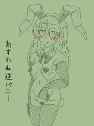 1girls blush breasts bunny_ears bunny_girl bunny_tail bunnysuit female gloves hidemaru_kyu monochrome nude original original_character partially_clothed sweat thighhighs