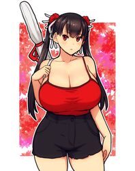 big_breasts black_hair erkazooya errorkazoo female huge_breasts long_hair original original_character red_eyes shorts solo tagme_(character) twintails yukihana_(errorkazoo)