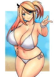 beach bikini black_hair blonde_hair blue_eyes errorkazoo female huge_breasts solo tagme_(character)