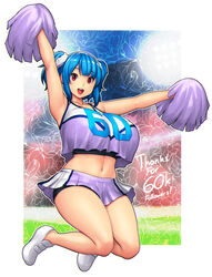 blue_hair cheerleader errorkazoo female huge_breasts red_eyes rina_atherina_(errorkazoo) solo