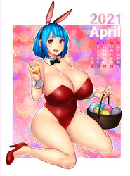 2021 april_(month) big_breasts blue_hair calendar_(medium) errorkazoo female huge_breasts red_eyes rina_atherina_(errorkazoo)