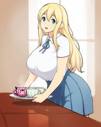 big_breasts blonde_hair blue_eyes errorkazoo huge_breasts k-on! long_hair skirt solo_female tea tsumugi_kotobuki_(k-on!)