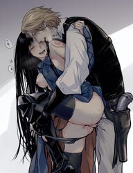 1boy 1girls albus black_hair blonde_hair blue_eyes blush breasts castlevania castlevania:_order_of_ecclesia clothed clothed_sex erection gun gun_holster holster holstered_pistol holstered_weapon konami light_skin long_hair nipples order_of_ecclesia panties panties_aside panty_pull partially_clothed penis pussy_juice shanoa short_hair stockings straight sweat tattoo thighhighs vaginal_penetration vaginal_sex wet wet_pussy ｇれｌ_(artist)