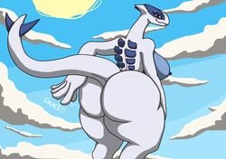 anthro anthrofied ass ass_focus bare_shoulders big_ass big_breasts big_butt blush breasts butt_focus completely_nude dragon enormous_breasts eyelashes female female_only half-closed_eyes hips huge_ass huge_breasts huge_butt large_ass legendary_pokémon long_tail looking_back lugia naked neormk nude nude_female pokemon pokemon_(species) seductive_look seductive_smile simple_background sky smile solo tail thick thick_ass thick_thighs wide_hips