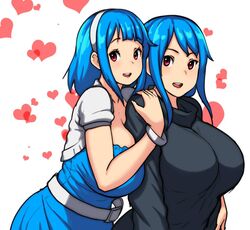 <3 2girls big_breasts blue_hair duo errorkazoo female hearts huge_breasts mature_female milf mother_and_daughter red_eyes rina_atherina_(errorkazoo)