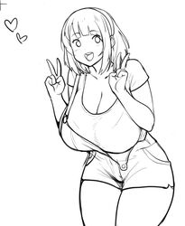 big_breasts errorkazoo female huge_breasts monochrome overalls rina_atherina_(errorkazoo) sketch smile solo