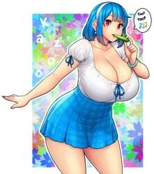 big_breasts blue_hair errorkazoo female huge_breasts kazoo red_eyes rina_atherina_(errorkazoo)