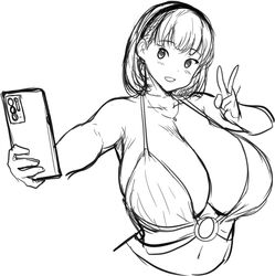 big_breasts errorkazoo female huge_breasts monochrome rina_atherina_(errorkazoo) sketch