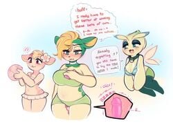 3girls anthro beach breasts celebi clothed clothing deerling dialogue dildo discreet_vibrator female female_only flower fully_clothed furry inflation pokemon pokemon_(species) raikissu sequence sex_toy speech_bubble text vaginal_insertion vibrator