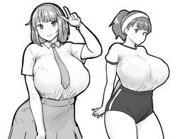 big_breasts character_study errorkazoo female gym_uniform huge_breasts peace_sign rina_atherina_(errorkazoo) tie