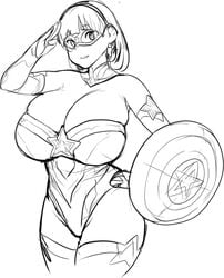 big_breasts captain_america_(cosplay) errorkazoo female huge_breasts marvel monochrome rina_atherina_(errorkazoo) sketch