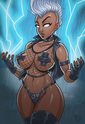 1girls african african_female dark-skinned_female female female_focus female_only large_breasts marvel marvel_comics mohawk monolithic-sloth net ororo_munroe storm_(x-men) taped_breasts thong white_hair x-men x-men:_apocalypse