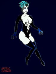 1girls black_lips blue_eyes blue_gloves blue_hair boots breasts dc dc_comics dcau fanart female gloves legs livewire long_boots merc_kaiju nipples self_upload smile superman:_the_animated_series superman_(series) thighhighs thighs tight_clothing traditional_art traditional_media_(artwork) white_skin