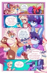 absurd_res anthro blush canid canine canis clothed clothing coffeesoda coffeesoda_(fursona) comic dialogue domestic_dog english_text femboy genitals hi_res lagomorph leporid licking licking_lips licking_own_lips male male/male mammal non-euclidean_sex penis portal portal_fleshlight portal_mask portal_sex rabbit self_lick text thinking_with_portals tongue tongue_out ursid yaoi