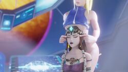 2girls 3d amateurthrowaway animated blonde_hair bottomless bottomless_female brown_hair clothed_female crop_top crossover female_only femdom femsub headdress hylian hylian_ears hypnosis metroid mind_control no_sound princess_zelda rubbing samus_aran super_smash_bros. tagme the_legend_of_zelda tiara twilight_princess underboob unseen_female_face video yuri zelda_(twilight_princess)