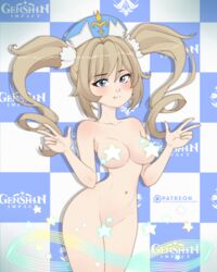 barbara_(genshin_impact) censored female_only genshin_impact hair_ornament long_hair nun peace_sign rodjim sole_female twintails