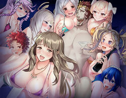 1boy 6+girls 8girls alcohol bad_end bikini blonde_hair blue_hair bottle brand_of_the_exalt breasts cleavage drill_hair edit emmeryn_(fire_emblem) fire_emblem fire_emblem_awakening gangrel_(fire_emblem) grey_hair group group_sex harem harem_outfit kazu0721 lissa_(fire_emblem) long_hair lucina_(fire_emblem) maribelle_(fire_emblem) micro_bikini mind_break multiple_girls netorare nintendo nipple_slip nude nude_female olivia_(fire_emblem) pink_hair ponytail rape red_hair robin_(fire_emblem) robin_(fire_emblem)_(female) saliva_string sex sex_slave short_hair sisters slave slavegirl sully_(fire_emblem) sumia_(fire_emblem) third-party_edit twintails white_hair