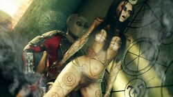 3d 3d_(artwork) dark-skinned_male dark_skin dc dc_extended_universe deadshot enchantress_(dc) female floyd_lawton interracial june_moon long_hair male nipples nude pussy reverse_cowgirl_position sex sorceress suicide_squad tattoo vaginal_penetration vaginal_sex witch