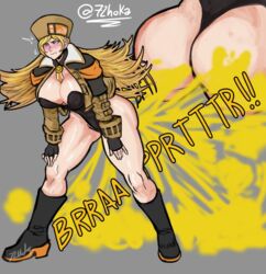 72hoka blonde_hair blush fart fart_cloud fart_fetish guilty_gear guilty_gear_strive leotard loud_fart millia_rage