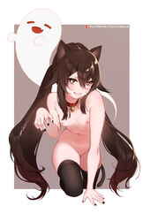 animal_ears black_nails brown_hair cat_ears cat_pose cat_tail catgirl female female_only genshin_impact ghost hu_tao_(genshin_impact) long_hair paw_pose red_eyes small_breasts star_shaped_pupils thighhighs tofuubear