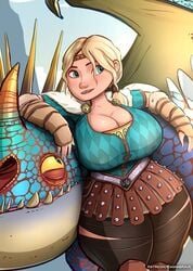 1girls astrid_hofferson big_breasts blonde_hair caiman2 cleavage curvaceous curvy curvy_body curvy_female curvy_figure dragon dreamworks emmabrave female female_only hourglass_figure how_to_train_your_dragon huge_breasts milf stormfly tagme thick thick_thighs voluptuous voluptuous_female wide_hips