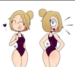 1girls alynnr4mirez blonde_hair blue_eyes fhs fnafhs fnafhs_z3ro joy_(fnafhs) long_hair one-piece_swimsuit sole_female swimsuit