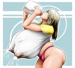 ashvenit big_breasts breast_expansion breasts drinking erect_nipples gigantic_breasts glasses huge_breasts lactation lactation_through_clothes madzisstacked milk tagme