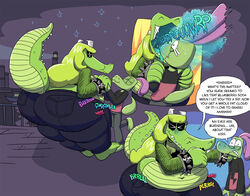 1boy 1girls 2021 anthro ass barefoot bbw big_ass big_butt black_lipstick blue_eyes blue_tongue breasts burping burping_in_face butt character_request cleavage closed_eyes clothed clothing comic dragon duo english_text eyeshadow fat fat_dragon_female feet female fishnet fishnet_armwear fizz_(gulpspooky) gulpspooky hair hand_holding hi_res horn huge_ass huge_butt jimmy_(jamearts) larger_female lipstick lizard makeup male male/female night obese obese_anthro obese_female onomatopoeia original original_character original_characters overweight overweight_anthro overweight_dragon overweight_female raised_tail rear_view reptile scalie sharp_teeth size_difference sound_effects teeth text toes tongue