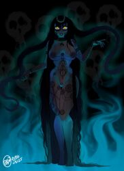 2020 black_hair bunbunmuffinart dc_comics dc_extended_universe enchantress_(dc) june_moon long_hair nipples nude solo solo_female sorceress succubus suicide_squad tattoo very_long_hair witch