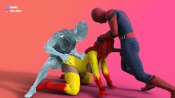 3d 3d_(artwork) female gangbang iceman lykoxxx male marvel marvel_cinematic_universe marvel_comics spider-man spider-man_(series) straight_hair