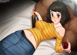 1girls big_breasts breasts denim_skirt drunk female female_only hi_res highres jean_skirt large_breasts neocoill over_shoulder panties persona persona_5 sadayo_kawakami skirt solo