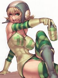 abs armwear blonde_hair fit fumio_(rsqkr) gloves gum_(jsr) helmet jet_set_radio muscular muscular_female nipple_bulge panties sega smug smug_face stockings tight_clothing