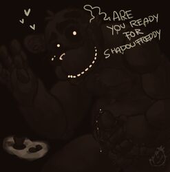 2016 absurd_res animatronic anthro balls bear better_version_at_source black_background english_text five_nights_at_freddy's five_nights_at_freddy's_3 gay genitals grabbing_penis hat headgear headwear heart hi_res highres holding_penis looking_at_viewer machine male male_only marikuishiyutaru penis pov robot shadow_freddy shadow_freddy_(fnaf) smile smiling solo solo_male taker_pov teeth text top_hat video_games white_eyes