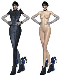 1girls 3d bayonetta bayonetta_(character) bayonetta_2 black_bodysuit black_hair bodysuit breasts clothed/nude completely_naked completely_nude completely_nude_female curvaceous curvy dddkhakha1 female female_only glasses gloves hand_on_hip high_heels light-skinned_female light_skin long_gloves medium_breasts naked nude nude_female platinum_games pussy sega shaved_pussy short_hair solo solo_female vagina white_gloves xnalara