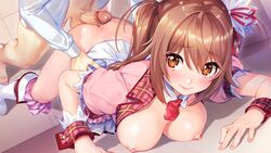 akanesaki_tsubaki ass breasts brown_hair game_cg idoldays long_hair nipples no_bra open_shirt penis penis_on_ass qureate shinozuka_atsuto tears third-party_edit twintails uncensored