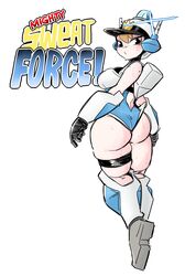 1girls ass bamman bare_thighs mighty_switch_force patricia_wagon solo solo_female sweat tagme thick thick_ass thick_thighs thighs wayforward white_background