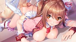 akanesaki_tsubaki ass breasts censored game_cg idoldays nipples no_bra open_shirt penis penis_on_ass qureate shinozuka_atsuto twintails