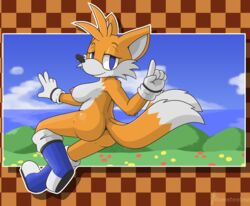 anthro ass breasts canid canine female fox looking_at_viewer looking_back mammal nipples nude pinup pose rule_63 rvlis sega side_boob solo sonic_(series) tails tailsko