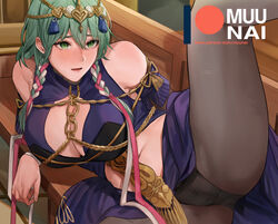 1girls alternate_costume alternate_version_available bdsm bench black_panties black_pantyhose blue_dress blush bondage bound braid breasts byleth_(fire_emblem) byleth_(fire_emblem)_(female) chain church circlet cleavage cleavage_cutout clothing_cutout commentary cosplay detached_sleeves dress english_commentary enlightened_byleth_(female) feet_out_of_frame fire_emblem fire_emblem:_three_houses furrowed_brow green_eyes green_hair hair_between_eyes hair_ornament hair_ribbon large_breasts leg_up long_hair lying medium_hair midriff muunai navel nintendo official_alternate_costume on_side open_mouth paid_reward_available panties panties_over_pantyhose pantyhose parted_lips patreon_logo patreon_username pew pink_ribbon ribbon side_braids solo sothis_(fire_emblem) sothis_(fire_emblem)_(cosplay) spread_legs tassel tassel_hair_ornament twin_braids underwear web_address white_ribbon