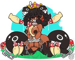 breasts chain_chomp chompette cum dark-skinned_female dark_skin mario_(series) mcpippypants multiple_penises mushroom new_super_mario_bros._u_deluxe sharp_teeth super_mario_bros.