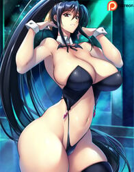 1girls akeno_himejima black_hair brown_eyes haganef high_school_dxd huge_breasts long_hair ponytail revealing_clothes thick_thighs voluptuous